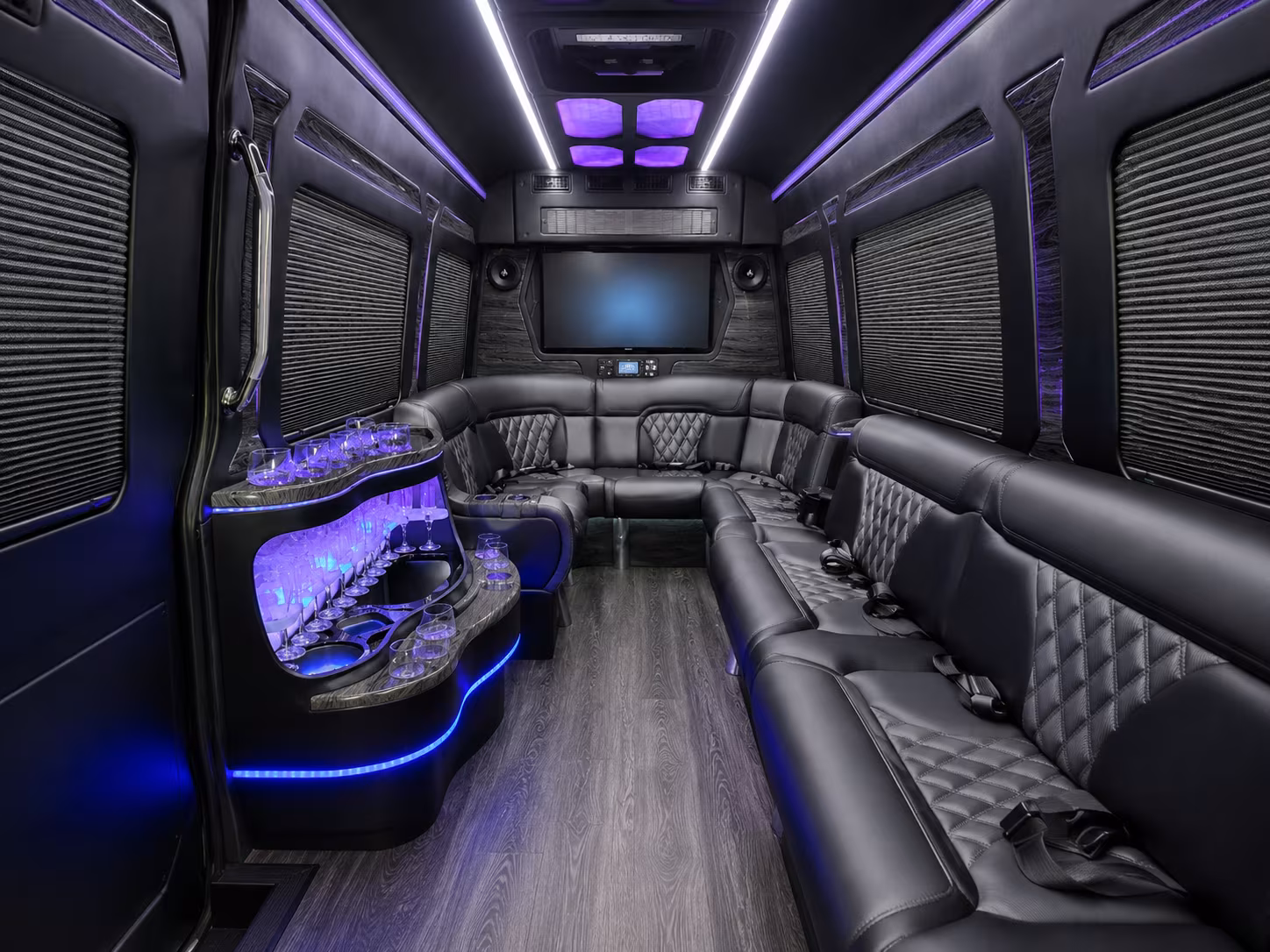 columbia 50 passenger party bus interior